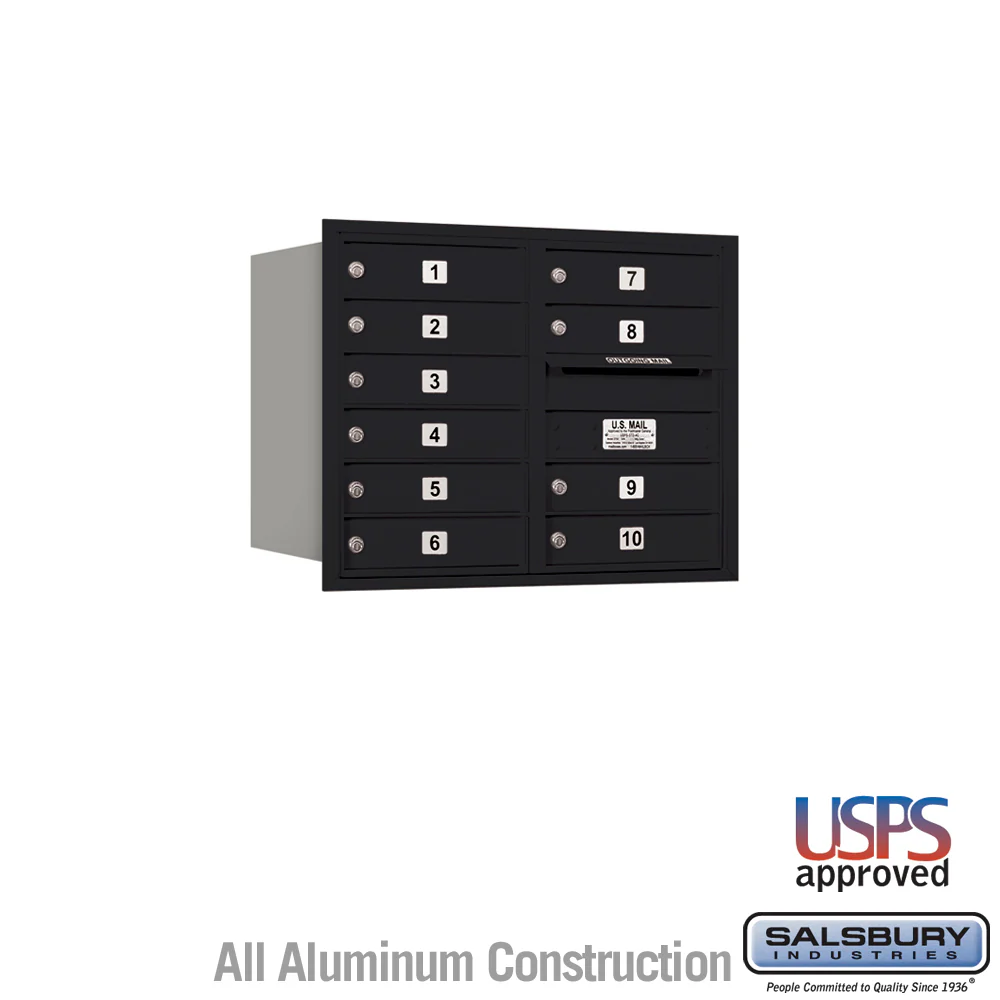 10-Door Black Recessed Mounted Mailbox with USPS Access
