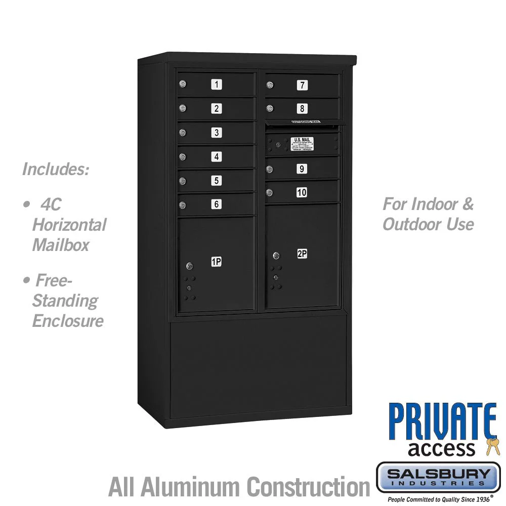 10-Door Free-Standing Mailbox with Parcel Lockers in Black