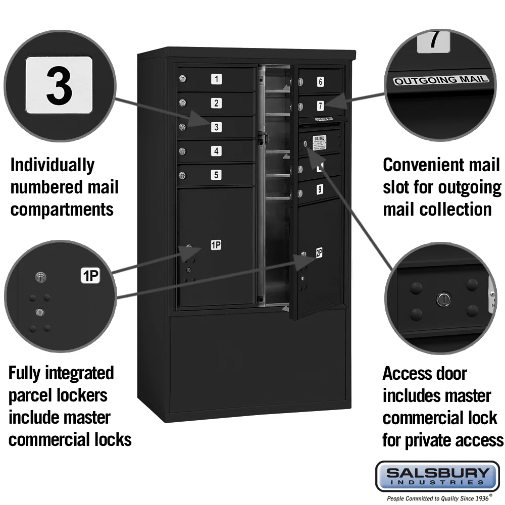 10-Door Free-Standing Mailbox with Parcel Lockers in Black - Image 6