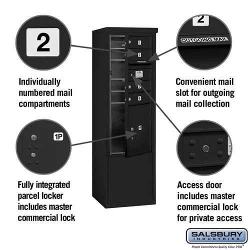 10-Door Free-Standing Mailbox with Parcel Locker in Black - Image 2