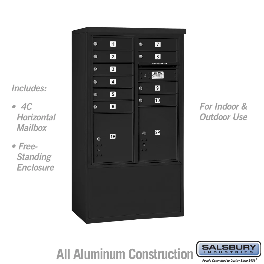 10 Door High Free-Standing 4C Horizontal Mailbox with Parcel Locker in Black - Image 5