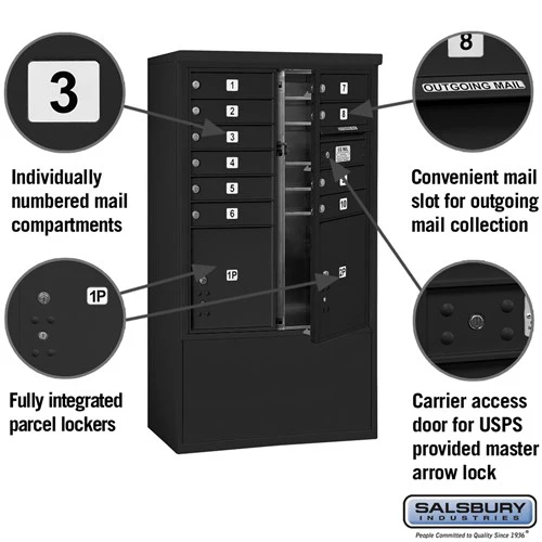 10 Door High Free-Standing 4C Horizontal Mailbox with Parcel Locker in Black - Image 6