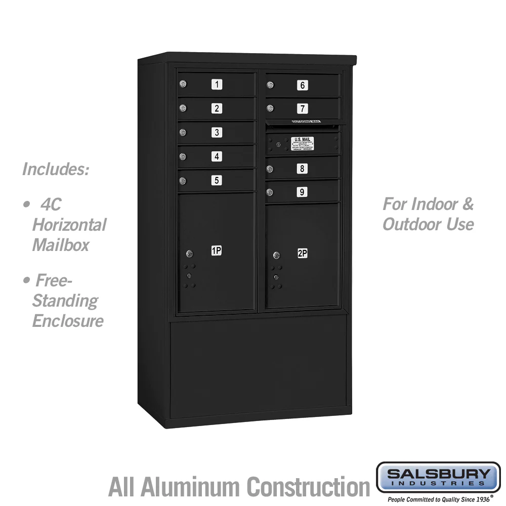 10-Door Free-Standing Mailbox with Parcel Lockers in Black