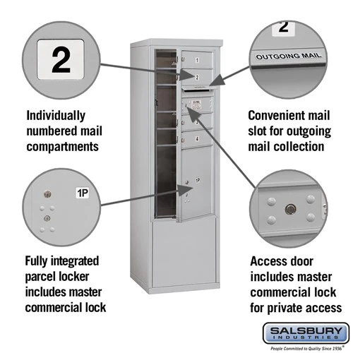 10 Door High Free-Standing 4C Horizontal Mailbox with Parcel Locker in Aluminum - Image 2