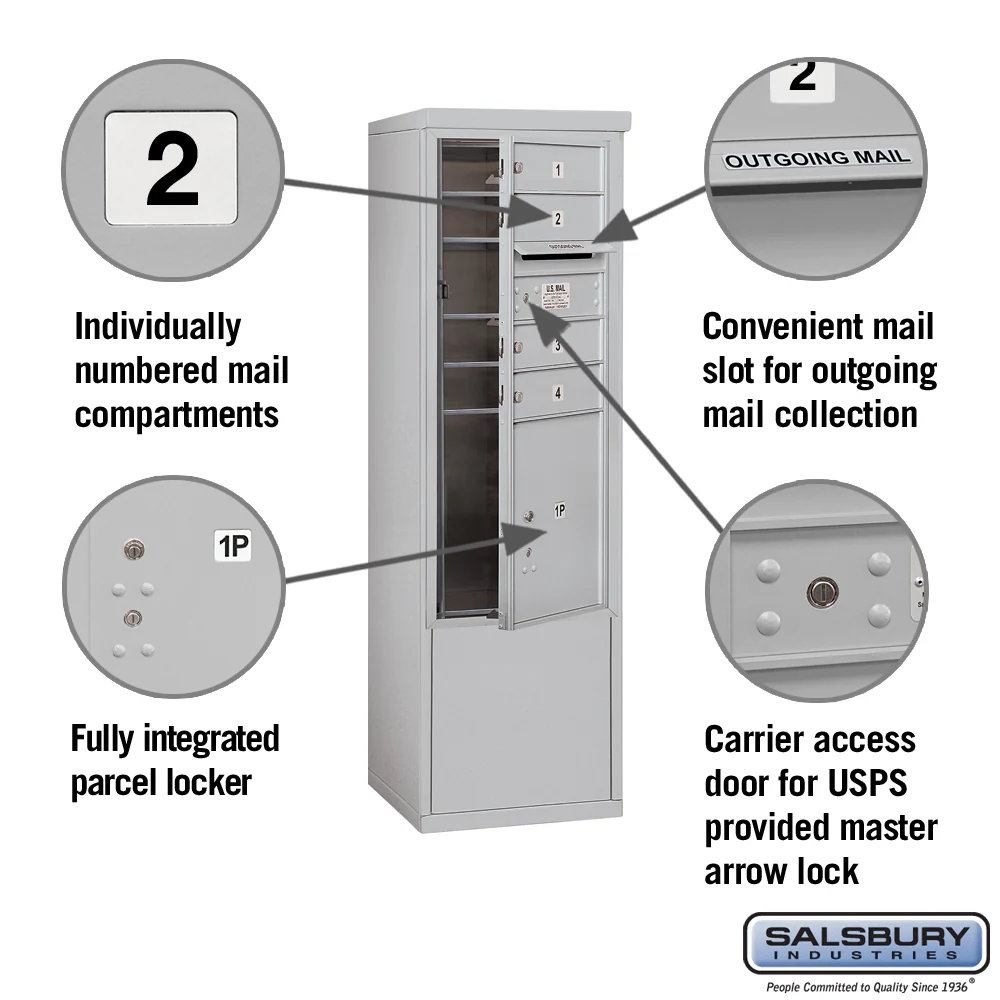 10 Door High Free-Standing 4C Horizontal Mailbox with Parcel Locker in Aluminum with USPS Access - Image 2