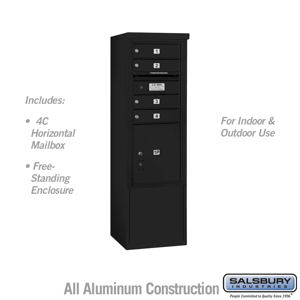 10 Door High Free-Standing 4C Horizontal Mailbox with Parcel Locker in Black