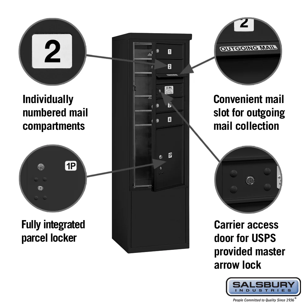 10 Door High Free-Standing 4C Horizontal Mailbox with Parcel Locker in Black - Image 2