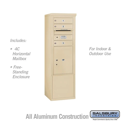 10 Door High Free-Standing 4C Horizontal Mailbox with Parcel Locker in Sandstone