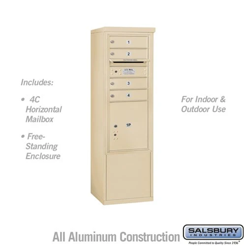 10 Door High Free-Standing 4C Horizontal Mailbox with Parcel Locker in Sandstone