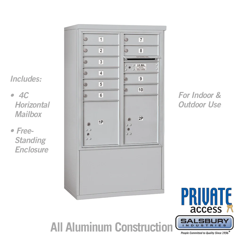 10 Door High Free-Standing 4C Horizontal Mailbox with Parcel Lockers