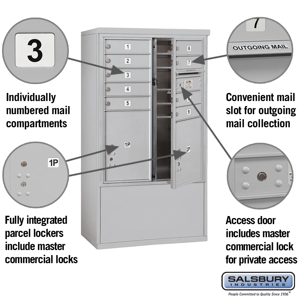 10 Door High Free-Standing 4C Horizontal Mailbox with Parcel Locker in Aluminum - Image 6