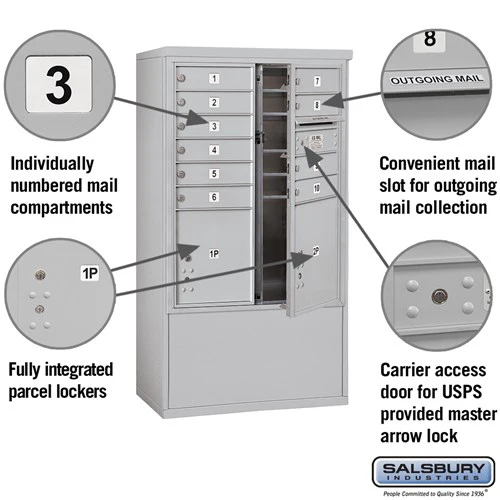 10 Door High Free-Standing 4C Horizontal Mailbox with Parcel Lockers and USPS Access - Image 2