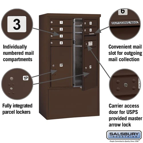 10-Door Free-Standing Mailbox with Parcel Locker in Bronze - Image 6
