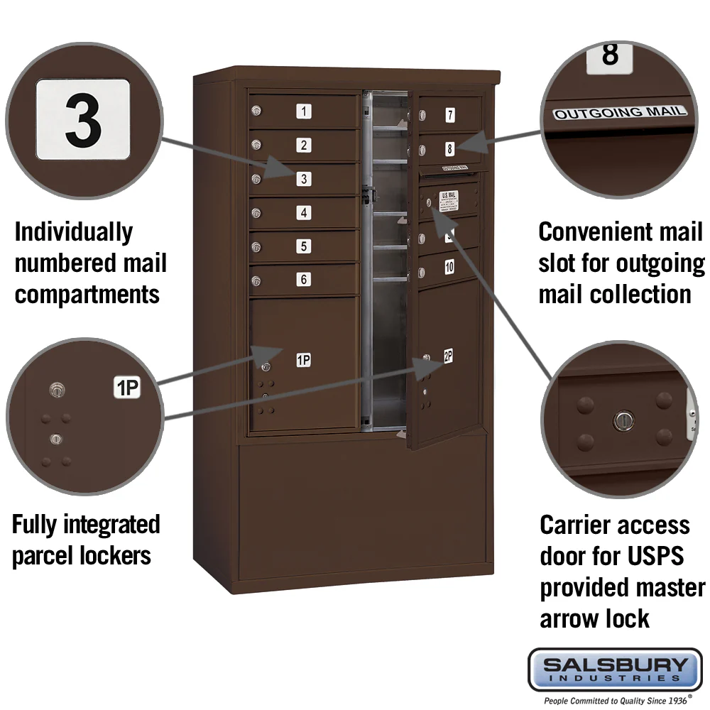 10 Door High Free-Standing 4C Horizontal Mailbox with Parcel Lockers in Bronze - Image 2
