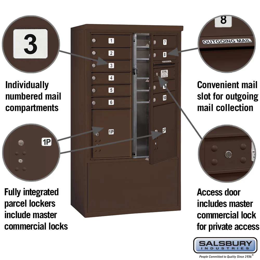 10 Door High Free-Standing 4C Horizontal Mailbox with Parcel Lockers in Bronze - Image 2