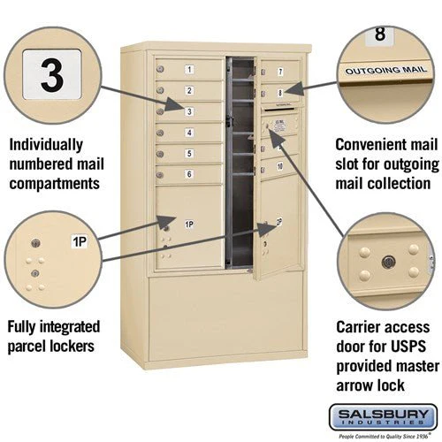10 Door High Free-Standing 4C Horizontal Mailbox with Parcel Lockers in Sandstone - Image 2