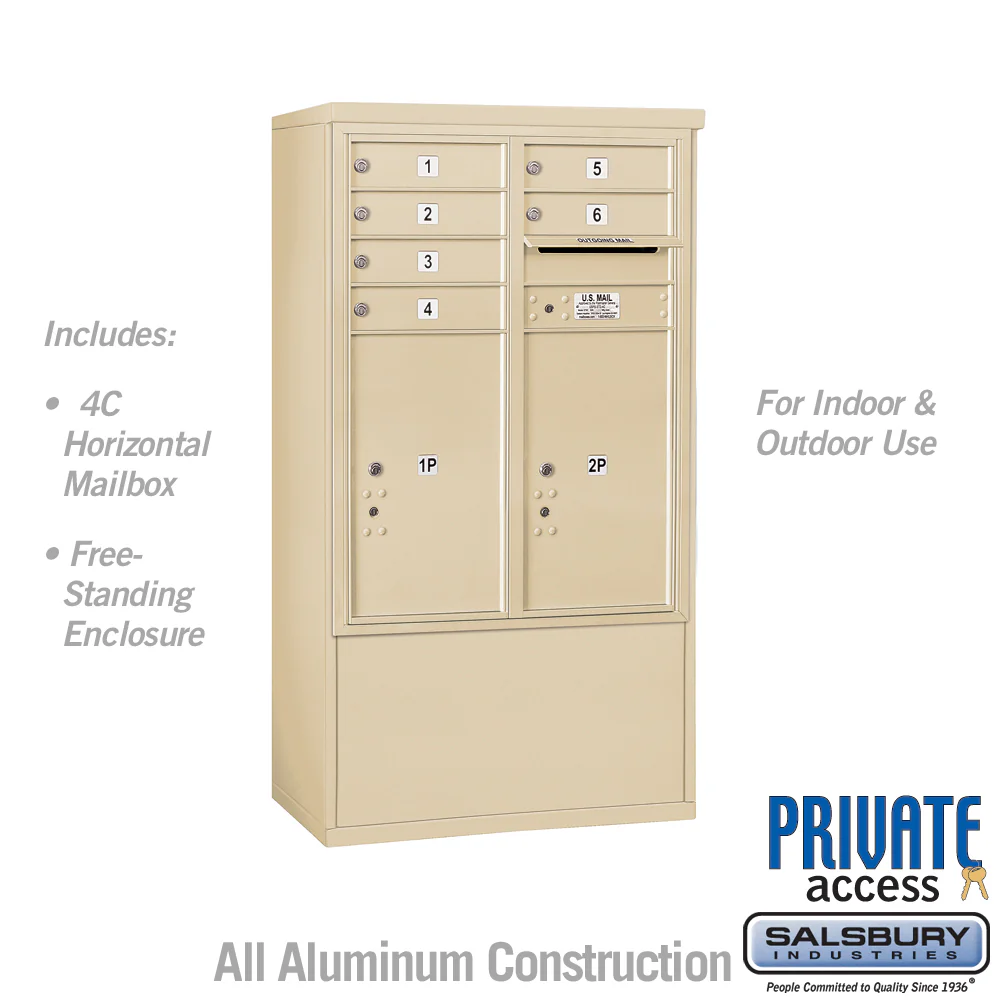 10 Door High Free-Standing 4C Horizontal Mailbox with Parcel Lockers in Sandstone