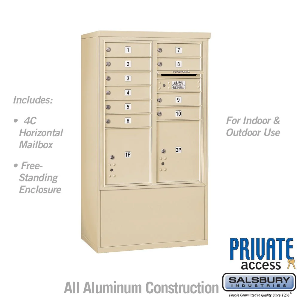 10 Door High Free-Standing 4C Horizontal Mailbox with Parcel Lockers in Sandstone
