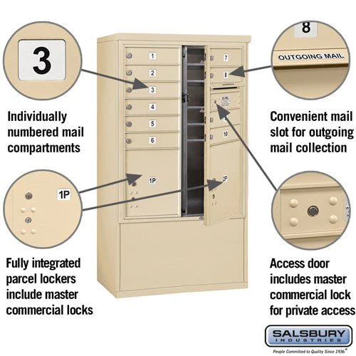 10 Door High Free-Standing 4C Horizontal Mailbox with Parcel Lockers in Sandstone - Image 2
