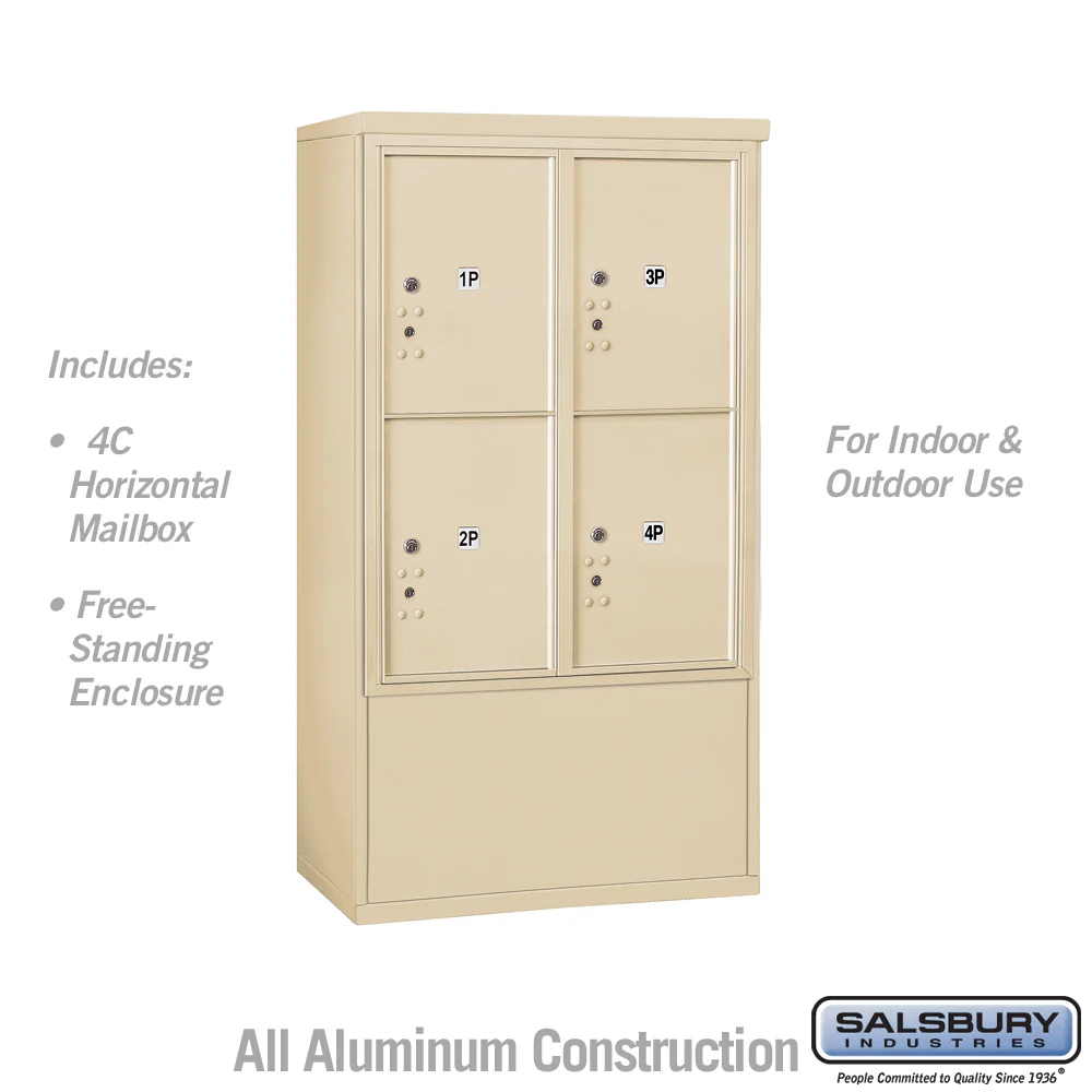 10 Door High Free-Standing 4C Horizontal Parcel Locker with 4 Parcel Lockers in Sandstone with USPS Access