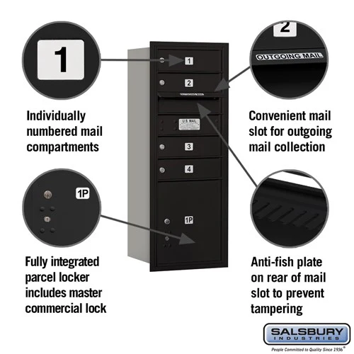 10-Door High Recessed Mailbox with Parcel Locker - Black, Rear Loading - Image 2