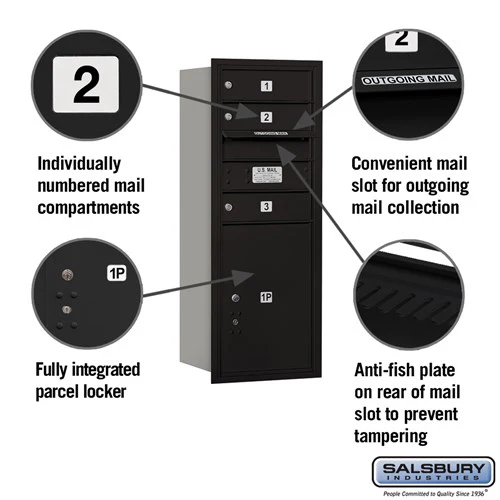 10-Door High Recessed Mounted 4C Horizontal Mailbox with Parcel Locker - Black - Rear Loading - Image 2