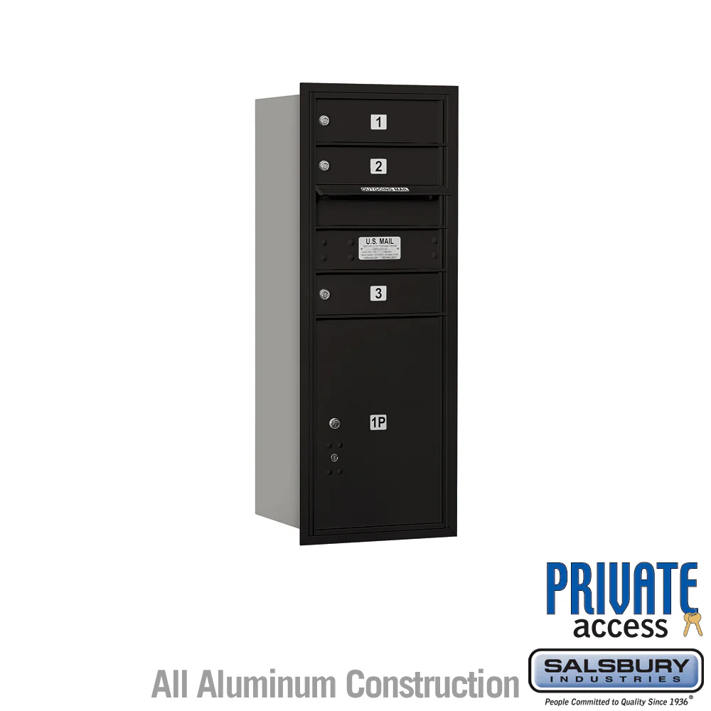 10 Door High Recessed Mounted 4C Horizontal Mailbox with Parcel Locker - Black, Rear Loading