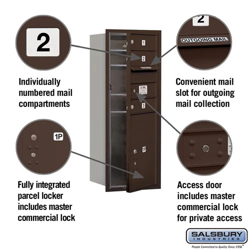 10 Door High Recessed Mounted 4C Horizontal Mailbox with Parcel Locker - Bronze - Private Access - Image 2
