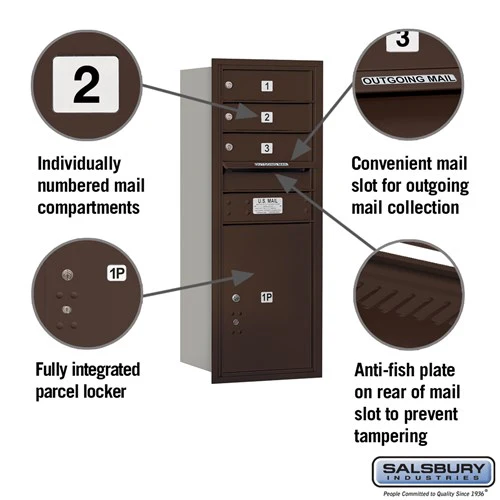 10 Door High Recessed Mounted 4C Horizontal Mailbox with Parcel Locker - Bronze - Rear Loading - Image 5