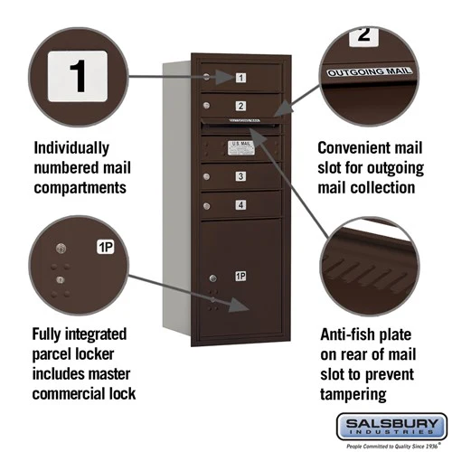 10 Door High Recessed Mounted 4C Horizontal Mailbox with Parcel Locker - Bronze, Rear Loading - Image 5