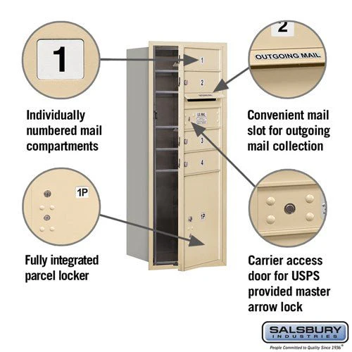 10-Door High Recessed Mounted 4C Horizontal Mailbox with Parcel Locker in Sandstone - Image 2