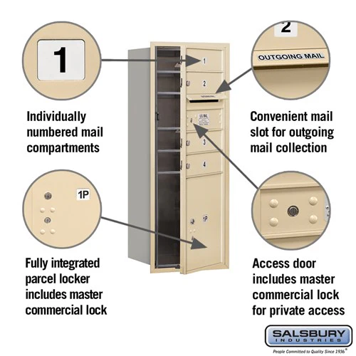 10 Door High Recessed Mounted 4C Horizontal Mailbox with Parcel Locker in Sandstone - Image 2