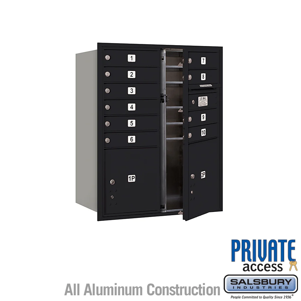 10 Door High Recessed Mounted 4C Horizontal Mailbox with Parcel Lockers - Black - Private Access