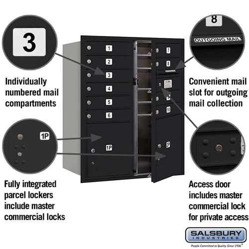 10 Door High Recessed Mounted 4C Horizontal Mailbox with Parcel Lockers - Black - Private Access - Image 2