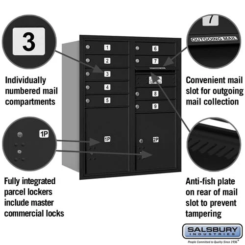 10 Door High Recessed Mounted 4C Horizontal Mailbox with Parcel Lockers - Black - Rear Loading - Image 2