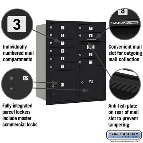10 Door High Recessed Mounted 4C Horizontal Mailbox with Parcel Lockers - Black - Rear Loading - Image 5