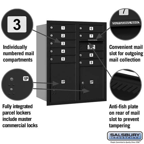 10 Door High Recessed Mounted 4C Horizontal Mailbox with Parcel Lockers - Black, Rear Loading - Image 5