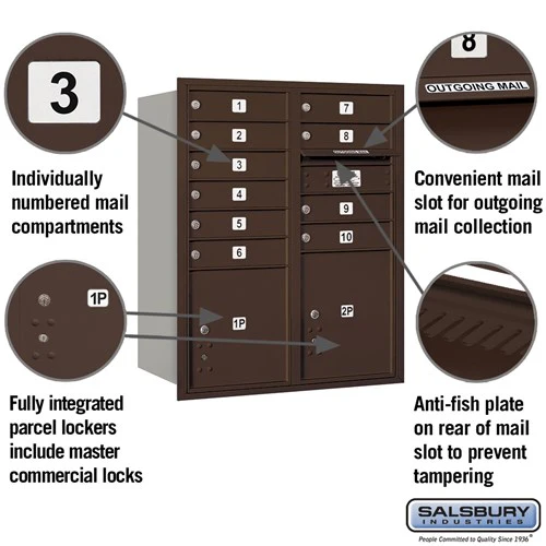 10 Door High Recessed Mounted 4C Horizontal Mailbox with Parcel Lockers - Bronze - Image 2