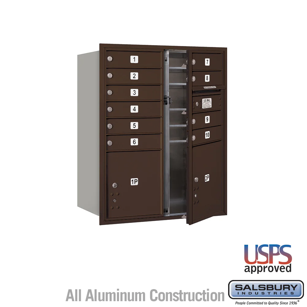 10 Door High Recessed Mounted 4C Horizontal Mailbox with Parcel Lockers - Bronze