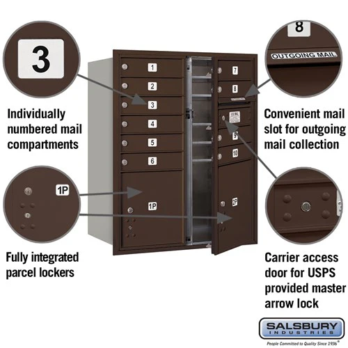 10 Door High Recessed Mounted 4C Horizontal Mailbox with Parcel Lockers - Bronze - Image 2