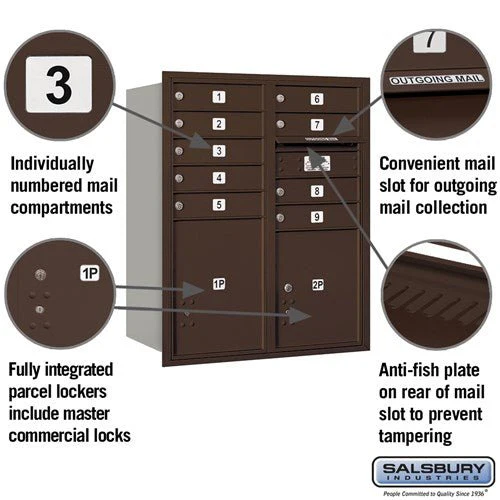 10 Door High Recessed Mounted 4C Horizontal Mailbox with Parcel Lockers - Bronze - Rear Loading - Image 2