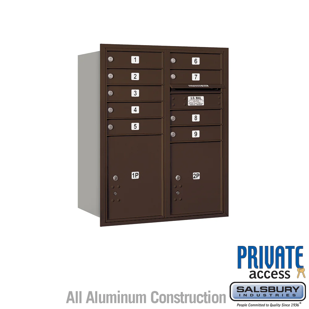 10 Door High Recessed Mounted 4C Horizontal Mailbox with Parcel Lockers - Bronze - Rear Loading