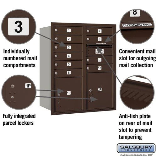 10 Door High Recessed Mounted 4C Horizontal Mailbox with Parcel Lockers - Bronze - USPS Approved - Image 2