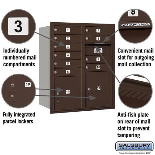 10 Door High Recessed Mounted 4C Horizontal Mailbox with Parcel Lockers - Bronze - Image 7