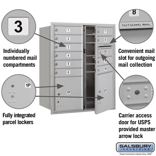 10 Door High Recessed Mounted 4C Horizontal Mailbox with Parcel Lockers - Front Loading - Image 2