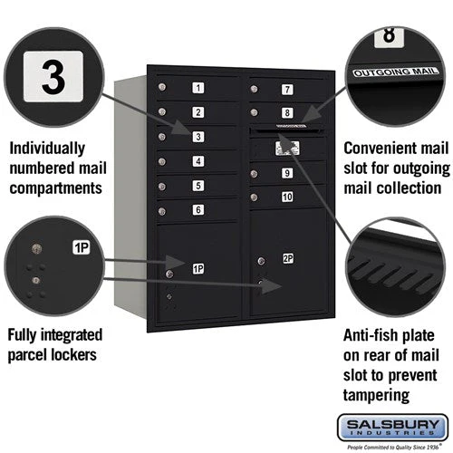10-Door High Recessed Mounted 4C Horizontal Mailbox with Parcel Lockers - Rear Loading - Image 2