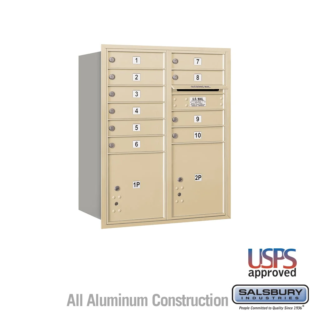 10 Door High Recessed Mounted 4C Horizontal Mailbox with Parcel Lockers - Rear Loading