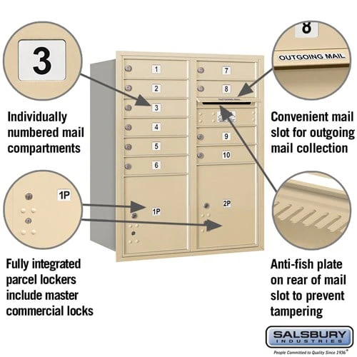 10 Door High Recessed Mounted 4C Horizontal Mailbox with Parcel Lockers - Rear Loading - Image 2