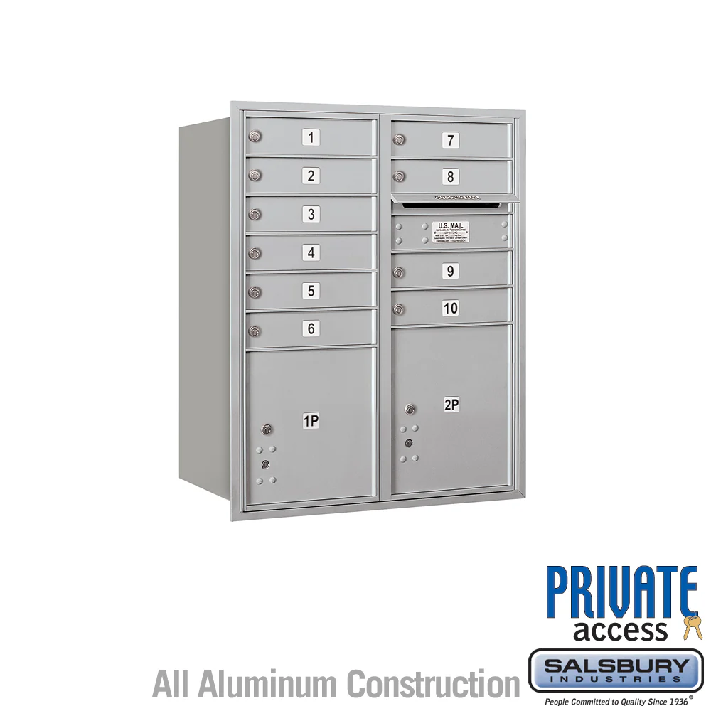10 Door High Recessed Mounted 4C Horizontal Mailbox with Parcel Lockers - Rear Loading