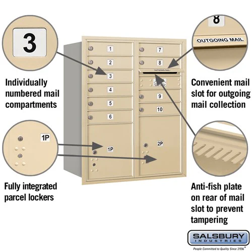 10 Door High Recessed Mounted 4C Horizontal Mailbox with Parcel Lockers - Rear Loading - Image 2